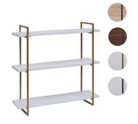 Étagère murale HWC-K78 bois massif 60x60x18cm blanc, métal doré