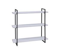 Etagère murale HWC-K78 bois massif 60x60x18cm blanc métal noir