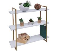 Etagère Murale HWC-K78, étagère Suspendue, 3 étagères Bois Massif Industriel 60x60x18cm - Blanc, métal doré