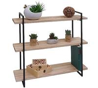Étagère Murale HWC-K78, Étagère Suspendue, 3 étagères Bois Massif Industriel 60x60x18cm - Naturel, métal Noir