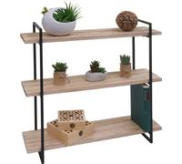 Étagère murale HWC-K78, Étagère suspendue, 3 étagères Bois massif industriel 60x60x18cm ~ naturel, métal noir