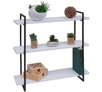Etagère murale HWC-K78, étagère suspendue, 3 étagères en métal massif-bois industriel 60x60x18cm ~ blanc, métal noir