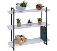 Etagère murale HWC-K78, étagère suspendue, 3 étagères en métal massif-bois industriel 60x60x18cm ~ blanc, métal noir
