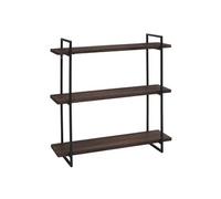Etagère murale HWC-K78, étagère suspendue Schweberegal, 3 étagères en bois massif Industrial 60x60x18cm brun foncé, métal noir Multicolore