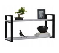 Étagère murale industrielle, béton clair et cadre en métal noir, 90x45 cm, 2 niveaux, style loft, pour salon, cuisine