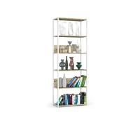 Etagère murale industrielle Blanche 70 cm façade Chêne Artisan 6 étagères 70x32x192 cm