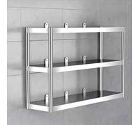 Étagère murale industrielle en acier inoxydable, étagères de rangement à 2 niveaux, support de rangement robuste et polyvalent pour la maison, la cuisine, la salle de bain(3 - Layer 150x30x75cm)