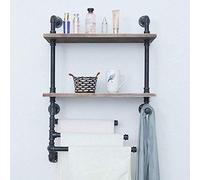 Étagère murale industrielle en forme de tuyau avec porte-serviette, étagère flottante en bois pour l'organisation de la salle de bain et la décoration d'intérieur moderne
