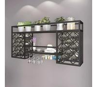 Étagère murale industrielle pour bouteilles de vin moderne avec porte-verres à pied, support de verre à vin multifonction pour maison, bar, salle à manger, cuisine (noir, 147 x 61 x 24 cm)