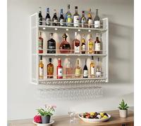 Étagère murale industrielle pour vin et champagne avec support pour verres - Élégant support de rangement et présentoir en métal pour bouteilles de vin et verres - Nizer pour bouteille de vin et