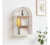 [en.casa] Étagère Murale avec 3 Tablettes Petit Meuble de Rangement Stylé en Forme Arquée et Aspect Rotin pour Accessoires Décorations Livres Entrée Cuisine Chambre Métal MDF 53 x 35 x 14 cm Blanc