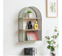 [en.casa] Étagère Murale avec 3 Tablettes Petit Meuble de Rangement Stylé en Forme Arquée et Aspect Rotin pour Accessoires Décorations Livres Entrée Cuisine Chambre Métal MDF 53 x 35 x 14 cm Vert