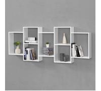 [en.casa] Meuble Mural Design Étagère Flottante Stylée 7 Compartiments de Rangement Capacité de Charge 25 kg Panneau de Particules Mélaminé 161 x 18 x 65 cm Blanc Mat Laqué