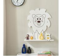 [en.casa] Étagère Murale pour Enfants avec Bords Arrondis Meuble de Rangement Décoratif en Forme Lion Construction Stable Chambre d'enfants MDF 60 x 55 x 11 cm Blanc