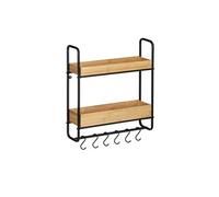 - Etagère murale Loft avec 2 tablettes et 6 crochets - en Métal et Bambou - Noir et marron - Loft
