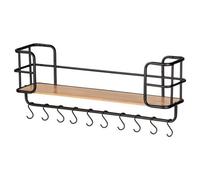 Etagère murale Loft avec tablette et 10 crochets - en Métal et Bambou - Noir et marron
