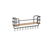 - Etagère murale Loft avec tablette et 10 crochets - en Métal et Bambou - Noir et marron - Loft