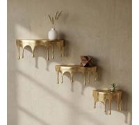 FineBuy Étagère Murale Lot de 3 Aluminium Or Effet Goutte - Étagère Suspendue Originale Métal - Étagère Flottante Design Drops Alu - Tablette Murale décorative Moderne Fait Main