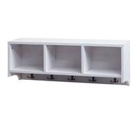 Etagère murale HWC-K49 5 crochets 30x80x20cm bois blanc