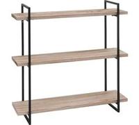 Étagère Murale HWC-K78, Étagère Suspendue, 3 étagères Bois Massif Industriel 60x60x18cm - Naturel, métal Noir
