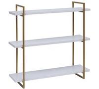 Étagère murale HWC-K78 bois massif 60x60x18cm blanc, métal doré