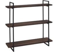 Etagère Murale Hwc-K78, Étagère Suspendue Schweberegal, 3 Étagères En Bois Massif Industrial 60x60x18cm Brun Foncé, Métal Noir Multicolore