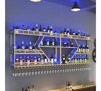 Étagère Murale Moderne à Bouteilles de vin avec Porte-Verres, idéale pour la décoration de Votre Bar ou Cuisine. Couleurs Or et Noir. Grande Taille, élégante et Fonctionnelle. Inst