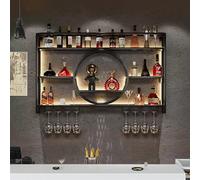 Étagère murale moderne avec support en verre, étagère de bar avec éclairage LED, étagères murales flottantes avec porte-verres à pied, étagère murale pour bouteilles d'alcool, étagère murale pour
