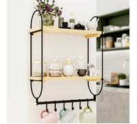 Étagère murale Pielavesi à 2 niveaux métal bois de pin 47 x 40 x 16 cm noir naturel