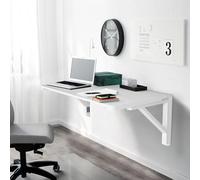 Étagère murale pliante en bois blanc - Bureau flottant robuste pour cuisine, salle à manger et écrire - Gain de place - Facile à installer - 100 x 50 cm (L x l)