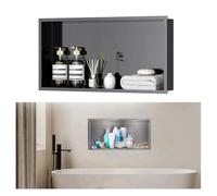 Étagère murale polyvalente en acier inoxydable avec bande lumineuse LED étanche pour salle de bain, chambre à coucher et salon Gris 92 x 32 x 12,5 cm