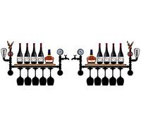 Étagère murale pour bouteilles de vin en bois/support mural à suspendre en bois + fer/verre à vin/étagère à vin pour fête