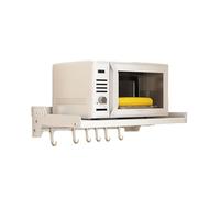 Étagère murale pour four à micro-ondes en acier carbone avec installation sans clou et 6 crochets coulissants Finition blanche élégante pour économiser de l'espace