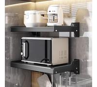 Étagère Murale pour Micro-Ondes, Double Grille en Acier au Carbone avec 4 Crochets, Support de Four et Rangement Multifonctionnel, idéale pour la Cuisine et la Salle de Bain (coule