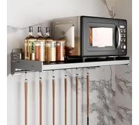 Étagère murale pour micro-ondes - Grande étagère à micro-ondes suspendue avec crochets - Support de cuisine pour micro-ondes pour économiser de l'espace - Solution de rangement robuste pour