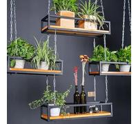 Étagère murale pour plantes et porte-bouteilles - Support de fleurs en métal à suspendre avec chaînes, étagères de plafond pour verres à vin, affichage mural élégant pour décoration d'intérieur