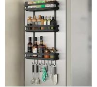 Étagère Murale pour Réfrigérateur Adhésive 70cm - Support de Rangement sans Perçage pour Épices et Ustensiles, Noir