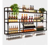 Étagère Murale pour vin Étagère de Rangement pour Bar en métal Étagères de Bar à Liqueur flottantes avec Porte-Verre à vin Suspendu Bouteille Suspendue et Porte-Verre Porte-Bouteille en méta