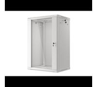 Étagère Murale Rack 19" Lanberg 18U 600x450mm Acier Gris WF01-6418-10S, Porte Verre Trempé, 2 Ventilateurs, Charge Max 60kg, Compatible Montage Mural