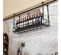 Étagère murale réglable en métal pour bouteille de vin et porte-verre, étagère noire pour décoration de plafond, parfait pour une décoration élégante et un rangement de la maison