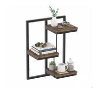 Étagère murale Relaxdays, style industriel, métal et effet bois, H x L x P: 45 x 32,5 x 19 cm, 3 niveaux, noir/marron