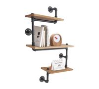Étagère murale rétro à 3 étages en bois de pin et construction tubulaire galvanisée (50 kg/niveau) | 60 x 20 x 100 cm Étagère murale vintage avec double montage | Pour cuisine, salle de bain, salon