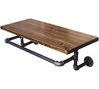 Étagère murale rétro en fer pour tuyau d'eau - Planche en bois de 2 cm d'épaisseur - Utilisation pour casier à vin/bibliothèque - Style loft vintage - 100 cm