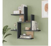 [en.casa] Étagère Murale avec 7 Tablettes Meuble de Rangement Suspendu Moderne Épuré Stable pour Salon Bureau Couloir Chambre Panneau de Particules 66 x 63 x 15 cm Anthracite Effet Bois