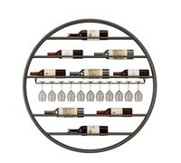 Étagère murale ronde avec support pour verre à vin, liqueur, whisky, étagère pour maison, bar, salon, restaurant, salle à manger, noir, 100 % robuste