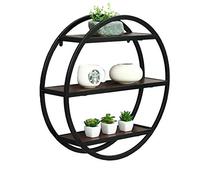 Étagère murale ronde en bois massif en fer pour décoration murale chambre à coucher, salon, trois étages, couleur rétro, diamètre : 60 cm, pour bonsaï, livres, photos, souvenirs