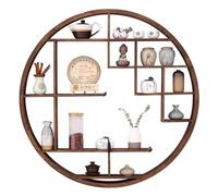 Etagère Murale Ronde, Etagère Murale en Bois, Décoration Murale Retro Circle Shelf pour Exposer des Livres, des vases, des Cadres Photos, Étagères flottantes circulaires (Couleur : Brun, Taille : 80