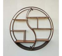 Étagère murale ronde industrielle en métal et bois à 6 niveaux pour la maison, le bureau et la vente au détail