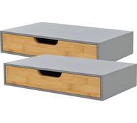 Etagère murale set de 2 'Bokn' avec tiroir 40 x 24 x 8 cm Bambou Gris