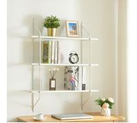 [en.casa] Étagère Murale Élégante avec 3 Tablettes Meuble de Rangement Suspendu pour Salon Chambre Cuisine Bureau Entrée Couloir Acier Panneau de Particules 100 x 80 x 21 cm Blanc